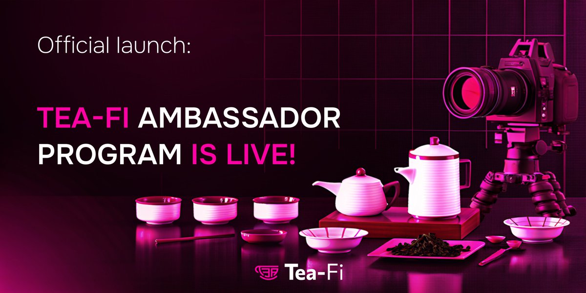 TeaFi_Official's tweet image. Hey ciTEAzens! We’re excited to introduce the Tea-Fi Ambassador Program - a unique opportunity for our most engaged and dedicated ciTEAzens. What’s in it for you?
1. Engaging tasks and activities for meaningful contribution
2. Exclusive Ambassador roles on Discord
3.…