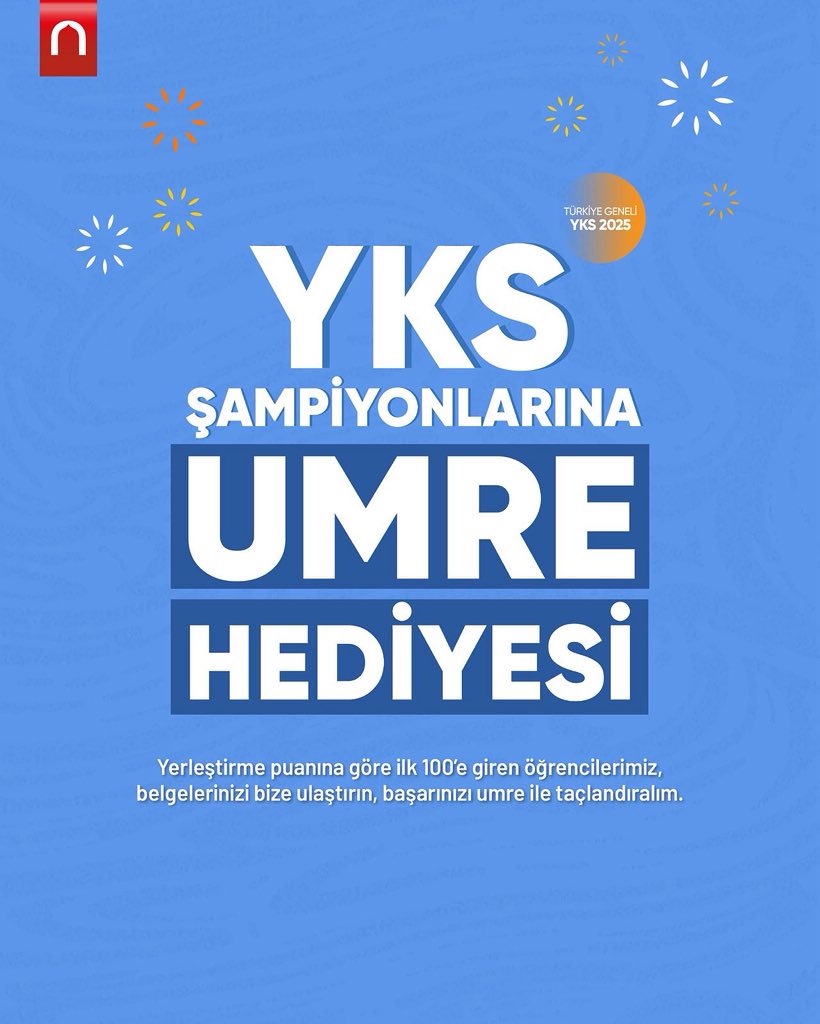 🏆 YKS 2025 Şampiyonlarına Umre Hediyesi! 

Başarı, şükürle taçlandığında anlam kazanır.🌙

Yerleştirme puanına göre Türkiye genelinde ilk 100’e giren öğrencilerimize umre hediyesi veriyoruz!

📩 Belgelerinizi bize ulaştırın, bu anlamlı başarıyı Umre ile taçlandıralım.