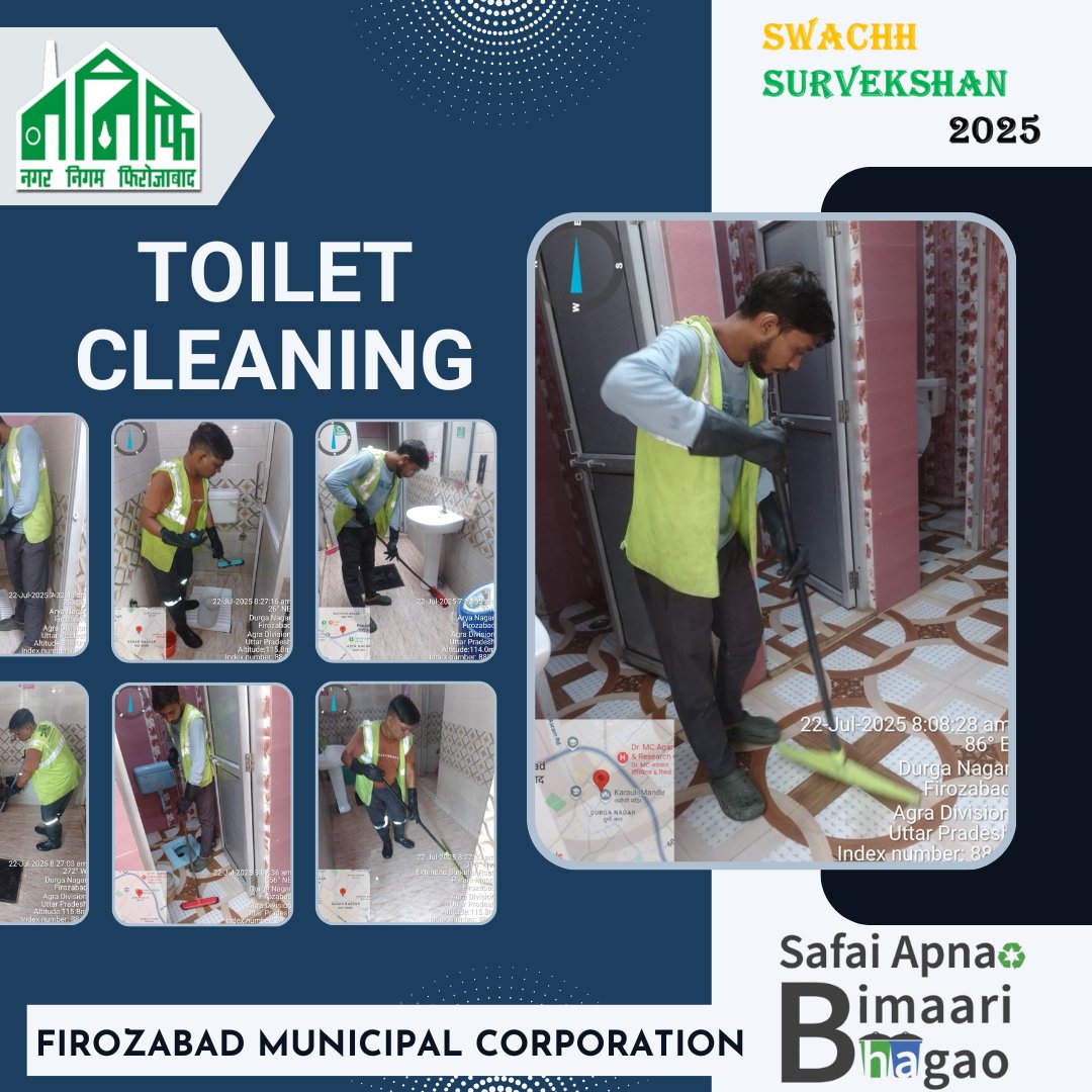 Nagar Nigam Firozabad (@nagarfirozabad) on Twitter photo #स्वच्छ_भारत_मिशन एवं #स्वच्छ_सर्वेक्षण_2024 के अंतर्गत नगर निगम फिरोजाबाद द्वारा शहर के समस्त सार्वजनिक, सामुदायिक एवं पिंक शौचालयों व पेशाबघरों में विशेष सफाई अभियान चलाया गया।
🌿 स्वच्छ शौचालय – स्वच्छ शहर की पहचान!
<a href="/SBM_UP/">Swachh Bharat Mission, Uttar Pradesh (Urban)</a> <a href="/UPGovt/">Government of UP</a> <a href="/CMOfficeUP/">CM Office, GoUP</a> <a href="/aksharmaBharat/">A K Sharma</a> <a href="/NagarVikas_UP/">Urban Development Department, Uttar Pradesh</a> #स्वच्छ_भारत_मिशन एवं #स्वच्छ_सर्वेक्षण_2024 के अंतर्गत नगर निगम फिरोजाबाद द्वारा शहर के समस्त सार्वजनिक, सामुदायिक एवं पिंक शौचालयों व पेशाबघरों में विशेष सफाई अभियान चलाया गया।
🌿 स्वच्छ शौचालय – स्वच्छ शहर की पहचान!
<a href="/SBM_UP/">Swachh Bharat Mission, Uttar Pradesh (Urban)</a> <a href="/UPGovt/">Government of UP</a> <a href="/CMOfficeUP/">CM Office, GoUP</a> <a href="/aksharmaBharat/">A K Sharma</a> <a href="/NagarVikas_UP/">Urban Development Department, Uttar Pradesh</a>