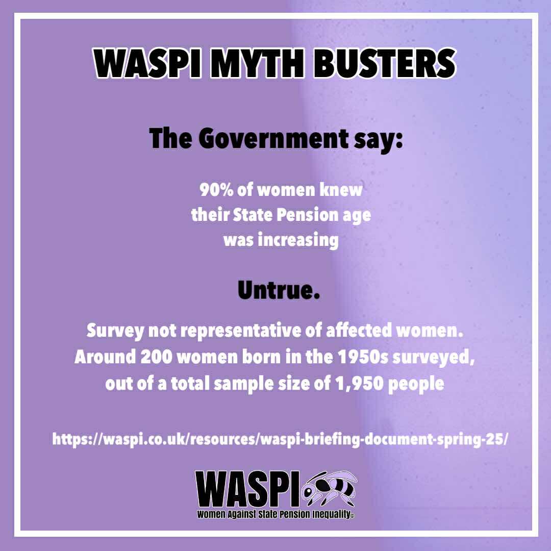 WASPI_Campaign's tweet image. Do you believe the Government when they say women knew their State Pension age was increasing? Or is it a myth to deny #1950swomen compensation? Check our briefing for the facts. waspi.co.uk/resources/wasp…