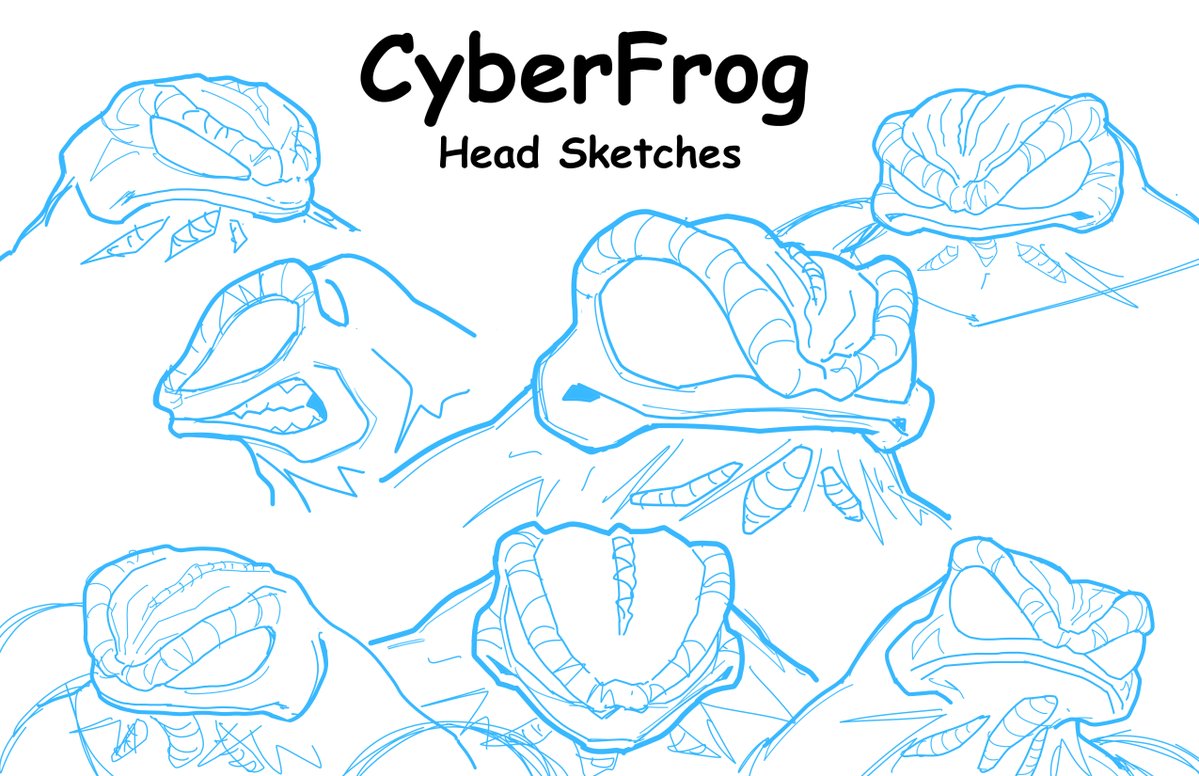 BenHerrera01's tweet image. Here are some fun Cyberfrog head sketch studies I did to familiarize myself with the character. He's got a very distinct head, neck, and features and I wanted to make sure I nailed 'em.