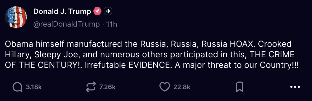 X22Report's tweet image. Trump has irrefutable evidence against Obama, Hillary, Joe Biden, and others involved in the Russia hoax.
