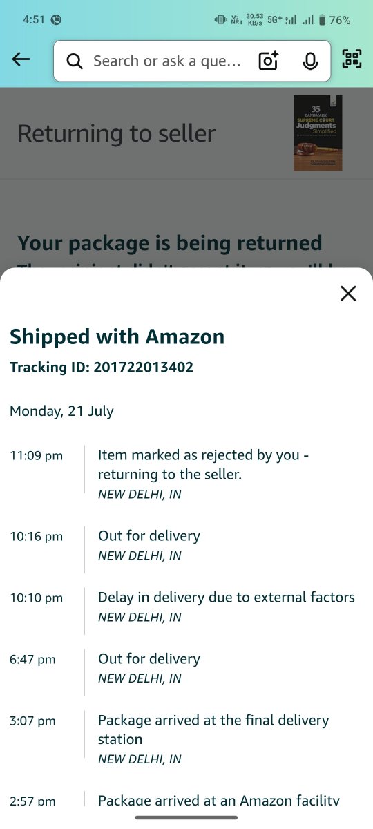 Ajeet Singh Patel 🇮🇳 (@xajeetsingh) on Twitter photo Last night, Amazon delivery guy called me from the wrong location. I told him the correct address. He asked, "Can I deliver it tomorrow?" I said okay.
Today, the status says “rejected by you”.
Really <a href="/amazonIN/">Amazon India</a>? When did agreeing to tomorrow become rejection? 🤦♂️📦 Last night, Amazon delivery guy called me from the wrong location. I told him the correct address. He asked, "Can I deliver it tomorrow?" I said okay.
Today, the status says “rejected by you”.
Really <a href="/amazonIN/">Amazon India</a>? When did agreeing to tomorrow become rejection? 🤦♂️📦