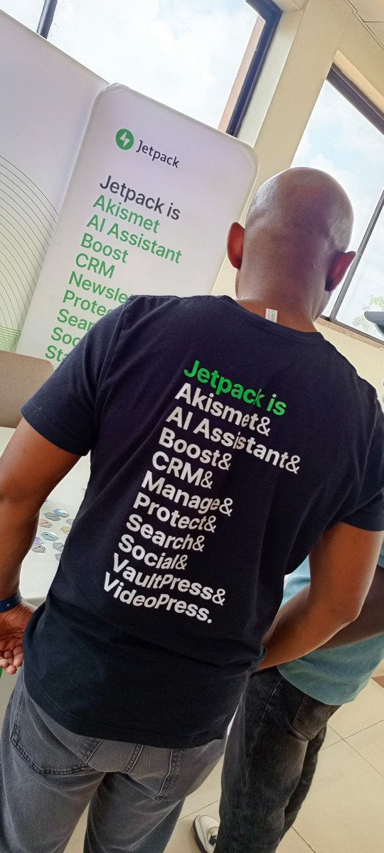 SAndrewug's tweet photo. I'm glad to have spoken about @jetpack (VaultPress) backup, restore, and migration in @WordPress  and as one of the sponsors of @WordPressMasaka
Thank you @jetpack 
Thank you, @thabotswana, for sharing more with me
at #WCMasaka2025. Lots of swags were brought for us https://t.co/bHl1vuM5i7