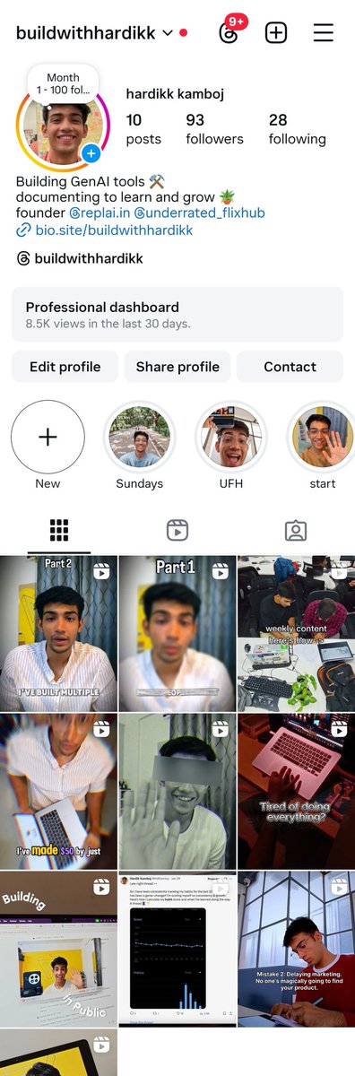 HdKamboj's tweet image. Consistent for almost 1 month Instagram
First post - 3rd July
Plan - 3 videos a week
Content type -
1. High effort hero video
2. Fast B roll video with value in captions
3. Long yap videos
Videos posted - 10/12 - 3 to go
Followers till now - 93
Views - 8.5k
Ad…