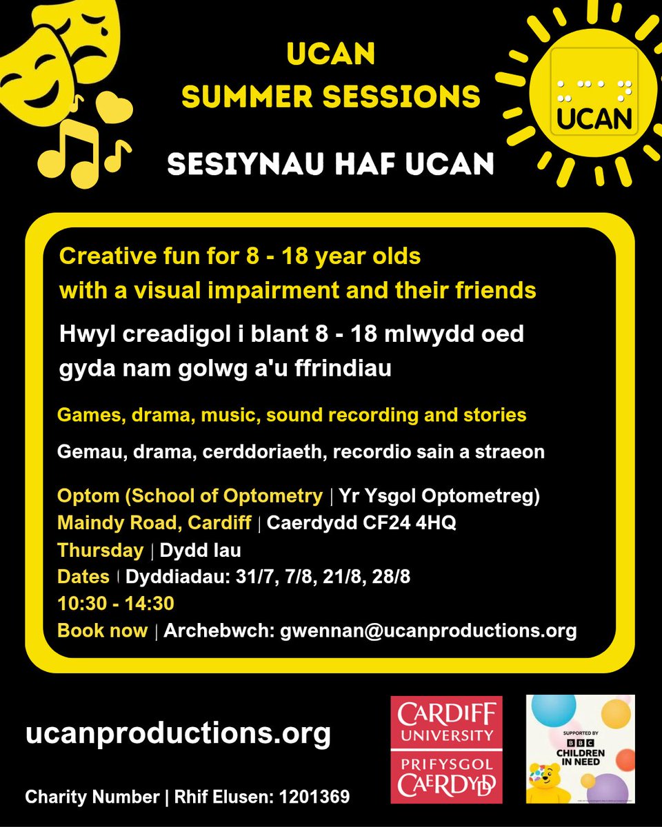 ✨Come and join us at the Optom in Cardiff for our fun and creative UCAN Summer Sessions for VI children! Book now!

✨Ymunwch â ni yn yr Optom yng Nghaerdydd am sesiynau chreadigol llawn hwyl UCAN i blant VI! Archebwch nawr!