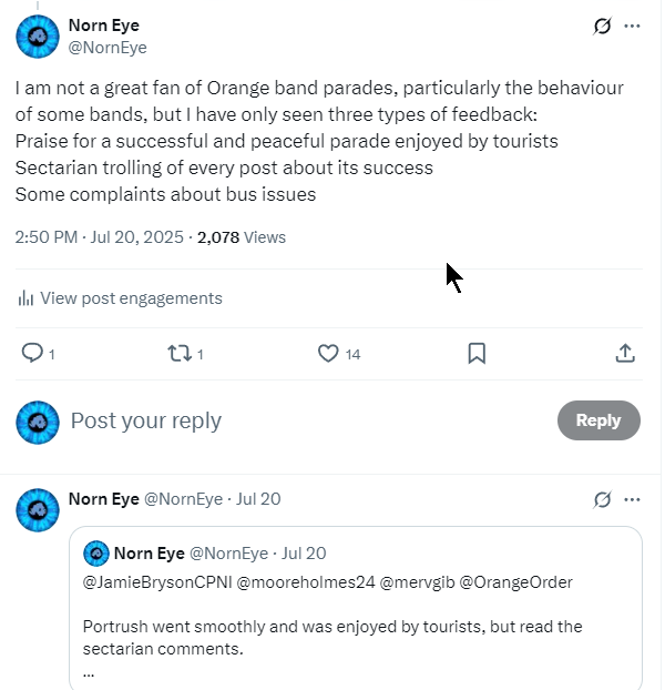 NornEye's tweet photo. #BBCtalkback @OrangeOrder @mervgib
If Orange Order cleaned up it's act, media outlets (and #Shinnerbots) would have nothing to complain about.
Complaints about BBC reporting all Ireland news is ridiculous. People in NI need better educated about all of this island - and beyond https://t.co/N70sgYFxax