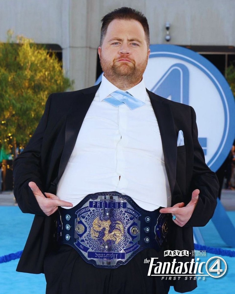 ThisIs_Progress's tweet image. PROGRESS Wrestling PROTEUS World Champion and Emmy & Golden Globe winner, Paul Walter Hauser attended The Fantastic Four: First Steps World Premiere at the Dorothy Chandler Pavilion in Los Angeles, California with his championship gold on show!
Paul plays Mole Man in the…