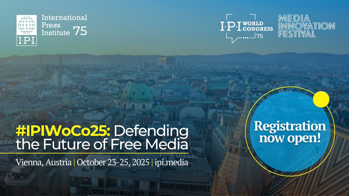 gijn's tweet image. 🗓 Mark your calendars: #IPIWoCo25 is coming to Vienna, Oct 22–25!
Join journalists, editors & media leaders from around the world at @globalfreemedia’s World Congress: Defending the Future of Free Media.
🎟️ Register now: twp.ai/4ipYnE