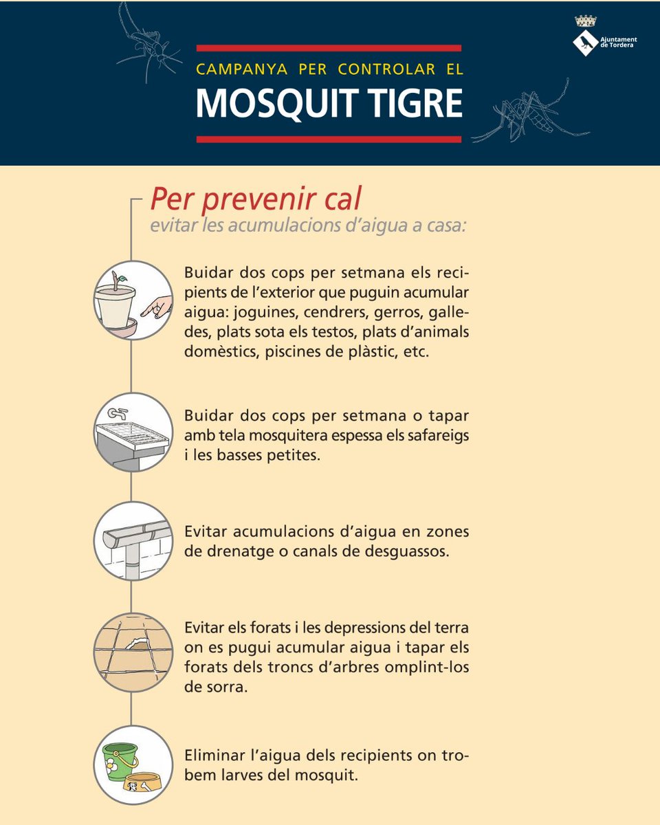 Aj_Tordera's tweet photo. 📣Des del @govern ens comparteixen tot un seguit de consells i mesures preventives contra el mosquit tigre🦟

🤝 Entre tots aconseguim reduir-ne la seva presència en el municipi.  

#TorderaInnova #Tordera https://t.co/btE2Dlcgal