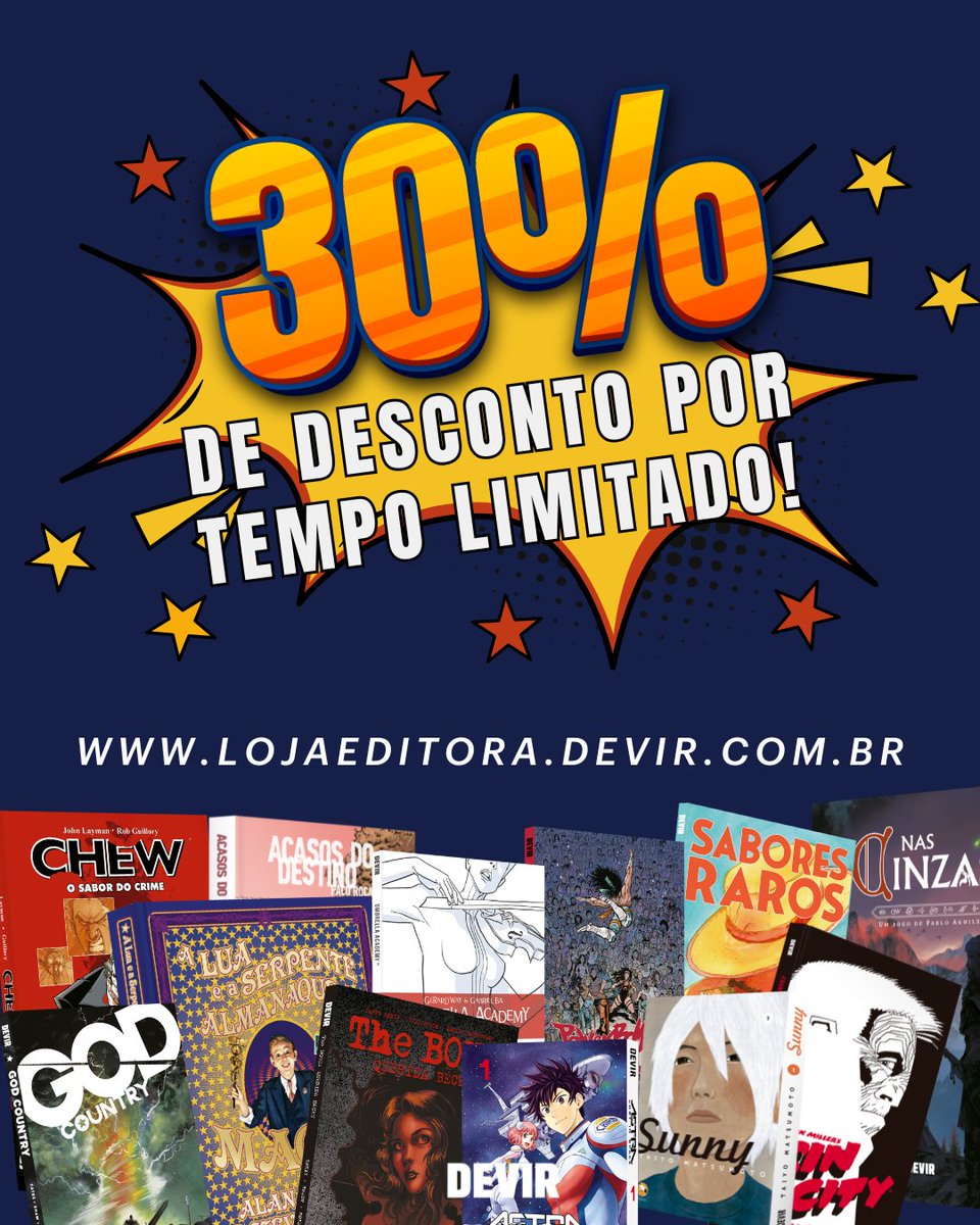 📣Nossa loja virtual está aberta para comemorar o aniversário de 38 anos da Devir!

⚠️📚 Quadrinhos e RPGs com 30% de desconto, mas atenção, que a promoção só dura alguns dias e as quantIdades serão limitadas.

Já corre pra não ficar sem lojaeditora.devir.com.br

#devir
