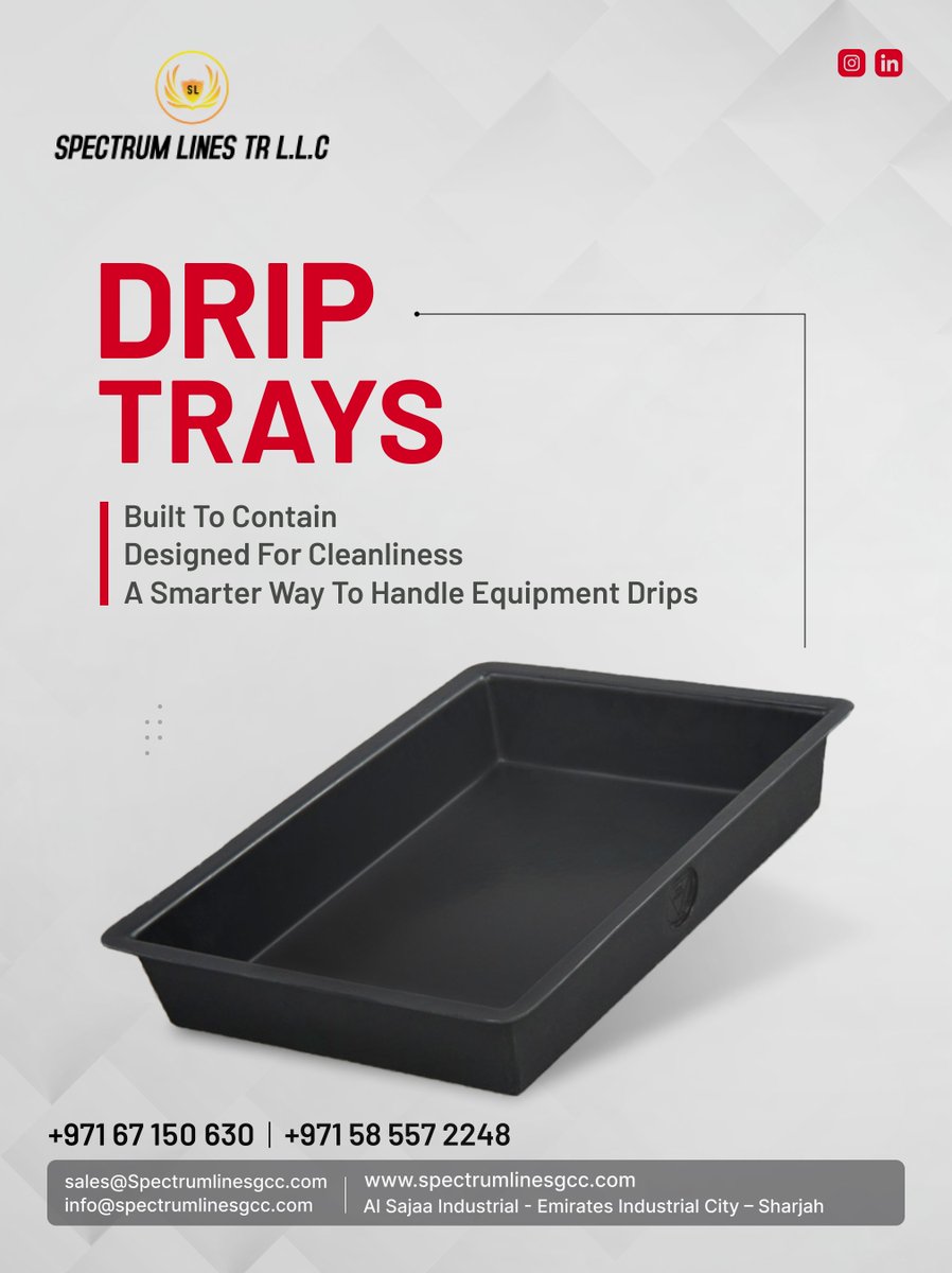 spectrum_lines_'s tweet image. 🛠️ Keep your workspace spotless and safe!

📞 Contact Us: +971 58 557 2248

#DripTrays #IndustrialSupplies #CleanWorkspaces #SharjahBusiness #EquipmentCare #SpectrumLines #UAEIndustry #DripTrayUAE #ContainmentSolutions