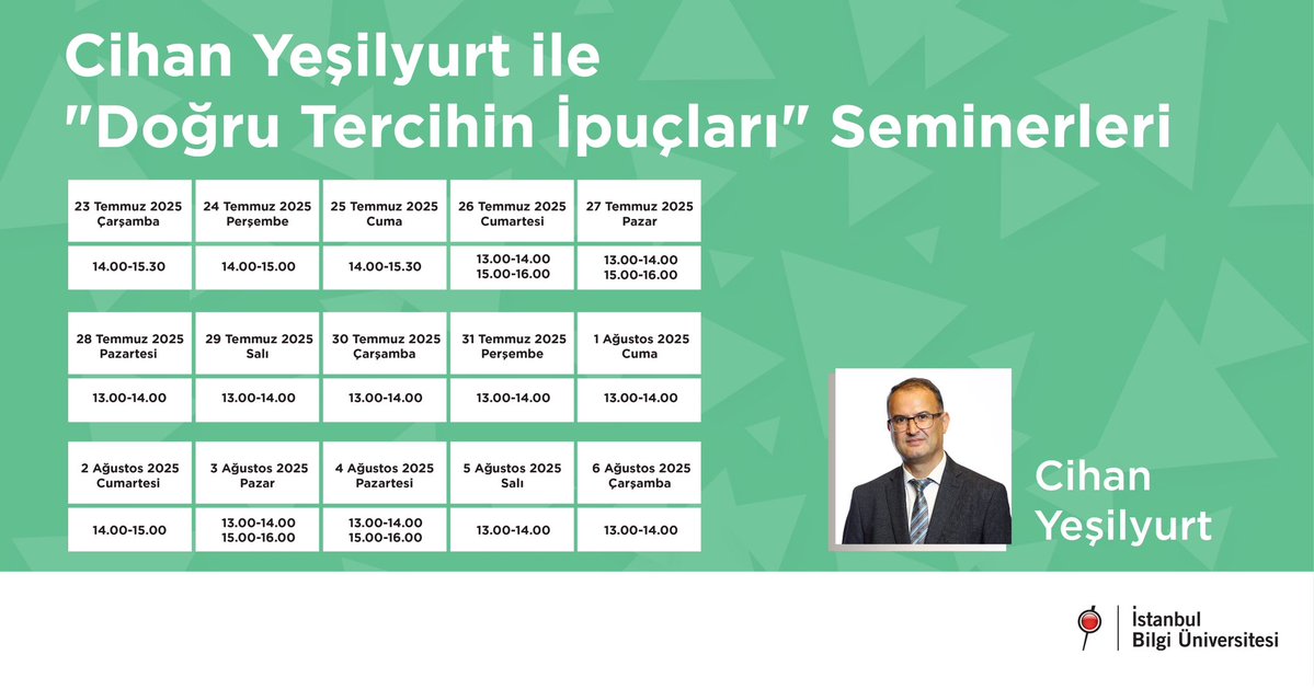 BiLGiOfficial's tweet image. Cihan Yeşilyurt ile Doğru Tercihin İpuçları Seminerleri yarın başlıyor!