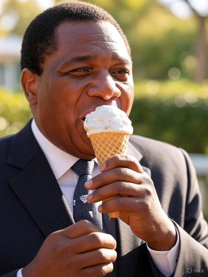 SentimentalCook's tweet image. What the deepfake camp doesn&apos;t understand is that at the core of all AI models is the data used to train the model. Below is a simple prompt to generate an image.

&quot;Create a realistic photo Of Zambia&apos;s president Hakainde Hichilema eating an icecream cone&quot;

F1 is Grok&apos;s image of…