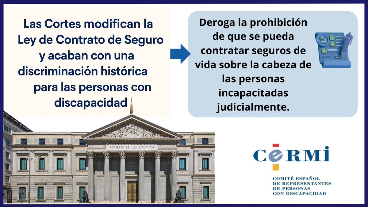 🚨Las Cortes modifican la Ley de Contrato de Seguro y acaban con una discriminación histórica para las personas con discapacidad
⬇️
cermi.es/noticia/las-co…