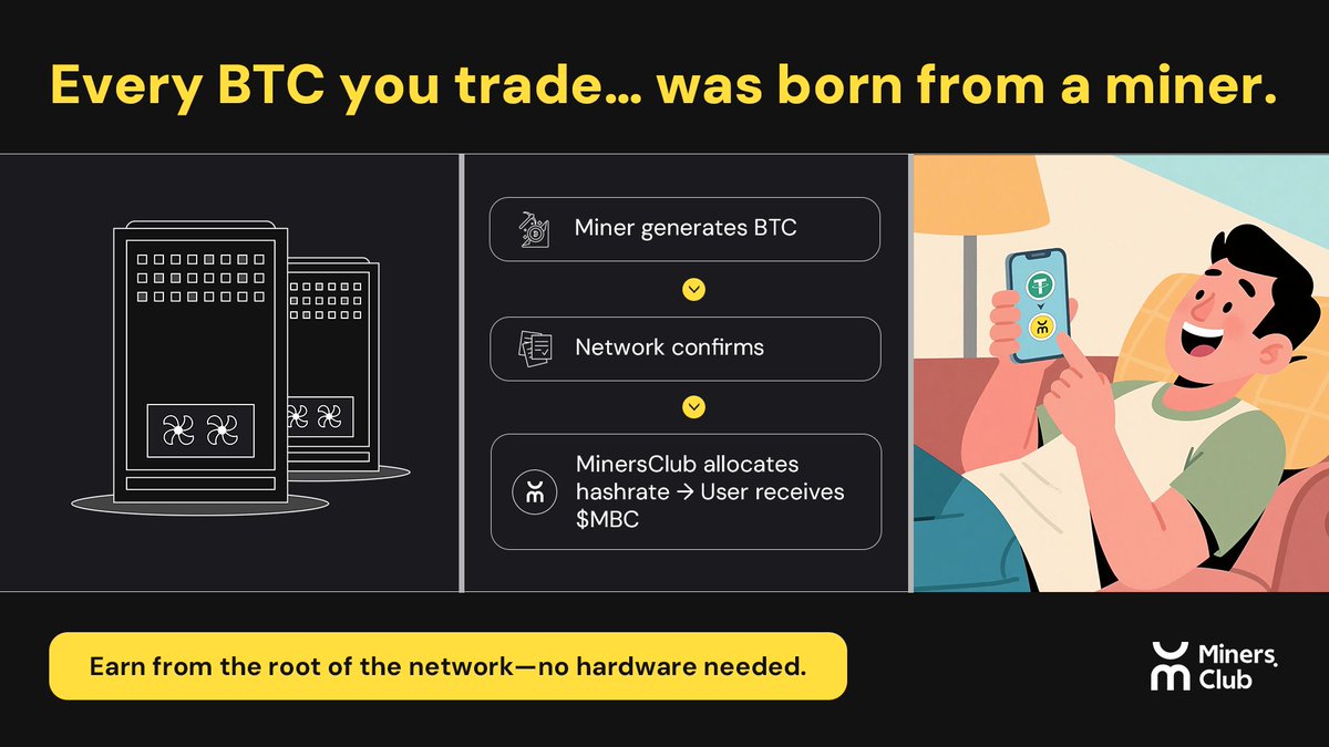 MinersClub77's tweet image. What powers Bitcoin?
Every BTC you trade… was born from a miner.
At MinersClub, we let you earn from the root of the network—without hardware.
Hashrate = Protocol-native income.
#BTCInfra #CryptoEducation #MinersFoundation
