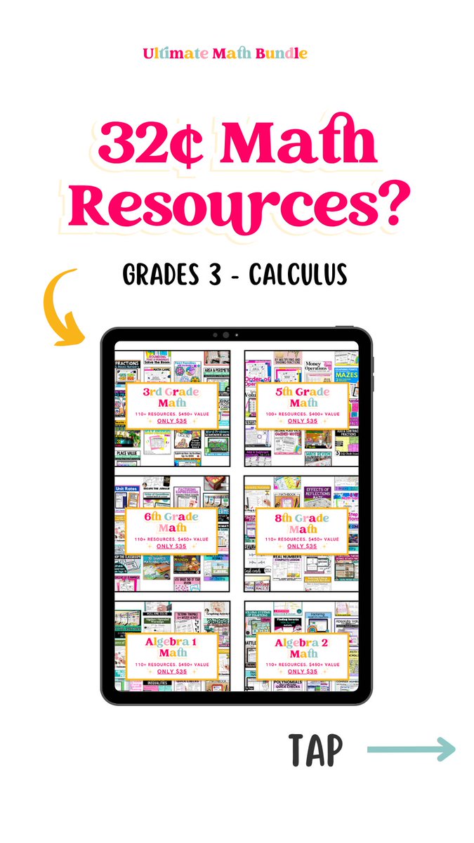 MotivationMath's tweet image. 🎉 MATH TEACHERS — this is NOT a drill! 🎉

💥 32¢ per resource?! YES PLEASE.
💻 Download 110+ math resources per grade — from 3rd grade to Calculus — for ONLY $35 per grade (valued at $450+ 😱

Link in bio