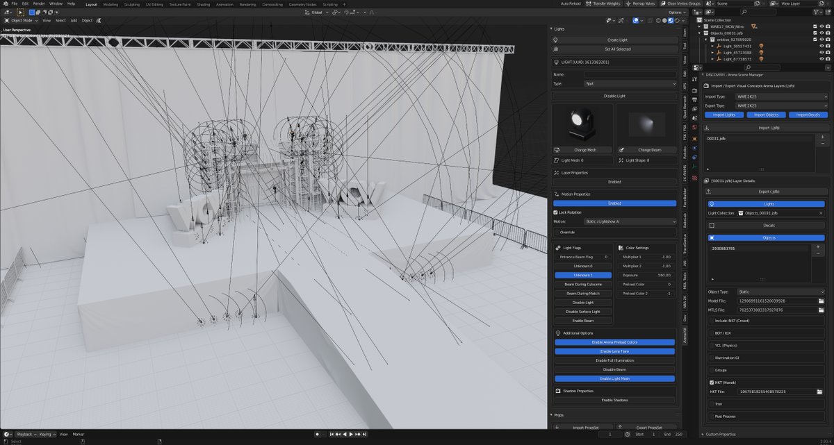 DISCOVERY just released the #WWE2K25 Arena Toolkit (3.0). 

• Scene &amp; object layer based import/export
• Multi-light edits; beams/meshes changed
• Full decal engine 
• Exclusive movie control (independent BK2)
• Full shadow control
• GI &amp; post-process overrides (stackable)