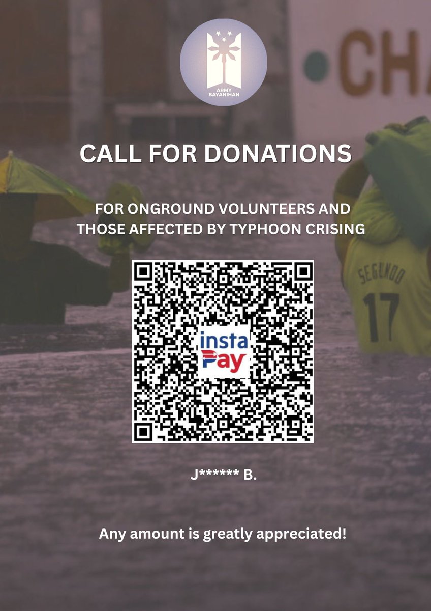 ARMY BAYANIHAN⁷ 🇵🇭 (@armybayanihan) on Twitter photo ‼️ CALL FOR MONETARY DONATIONS ‼️
Proceeds sent our way will be pooled, divided equally and donated to <a href="/TulongKabataan_/">Tulong Kabataan PH Disaster Response Center</a> 's volunteers and Community Pantry PH. ‼️ CALL FOR MONETARY DONATIONS ‼️
Proceeds sent our way will be pooled, divided equally and donated to <a href="/TulongKabataan_/">Tulong Kabataan PH Disaster Response Center</a> 's volunteers and Community Pantry PH.
