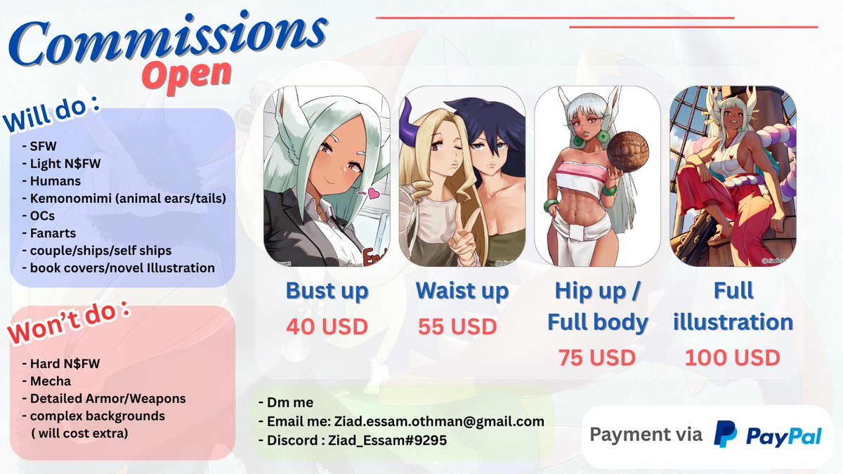 ZiadessArt's tweet image. ✨Updated commissions sheet, if interested :
- Dm me
- Email me : ziad.essam.othman@gmail.com
- DM me on discord : Ziad_Essam#9295
#commissionsopen #CommissionSheet #commission_open
