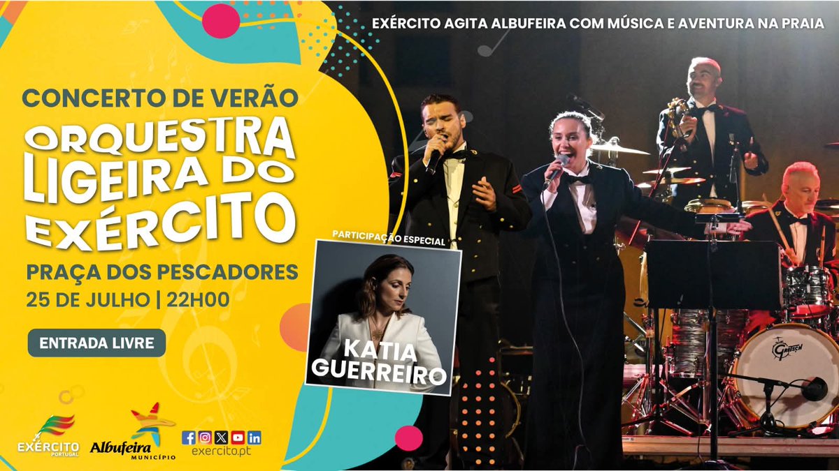 Exercito_pt's tweet image. 📢 A música vai tomar conta da noite de 𝐀𝐥𝐛𝐮𝐟𝐞𝐢𝐫𝐚 com o 𝐂𝐨𝐧𝐜𝐞𝐫𝐭𝐨 𝐝𝐞 𝐕𝐞𝐫ã𝐨 𝐝𝐨 𝐄𝐱é𝐫𝐜𝐢𝐭𝐨, interpretado pela incrível Orquestra Ligeira do Exército, com a participação especial da talentosa Katia Guerreiro.
#ExércitoPortuguês