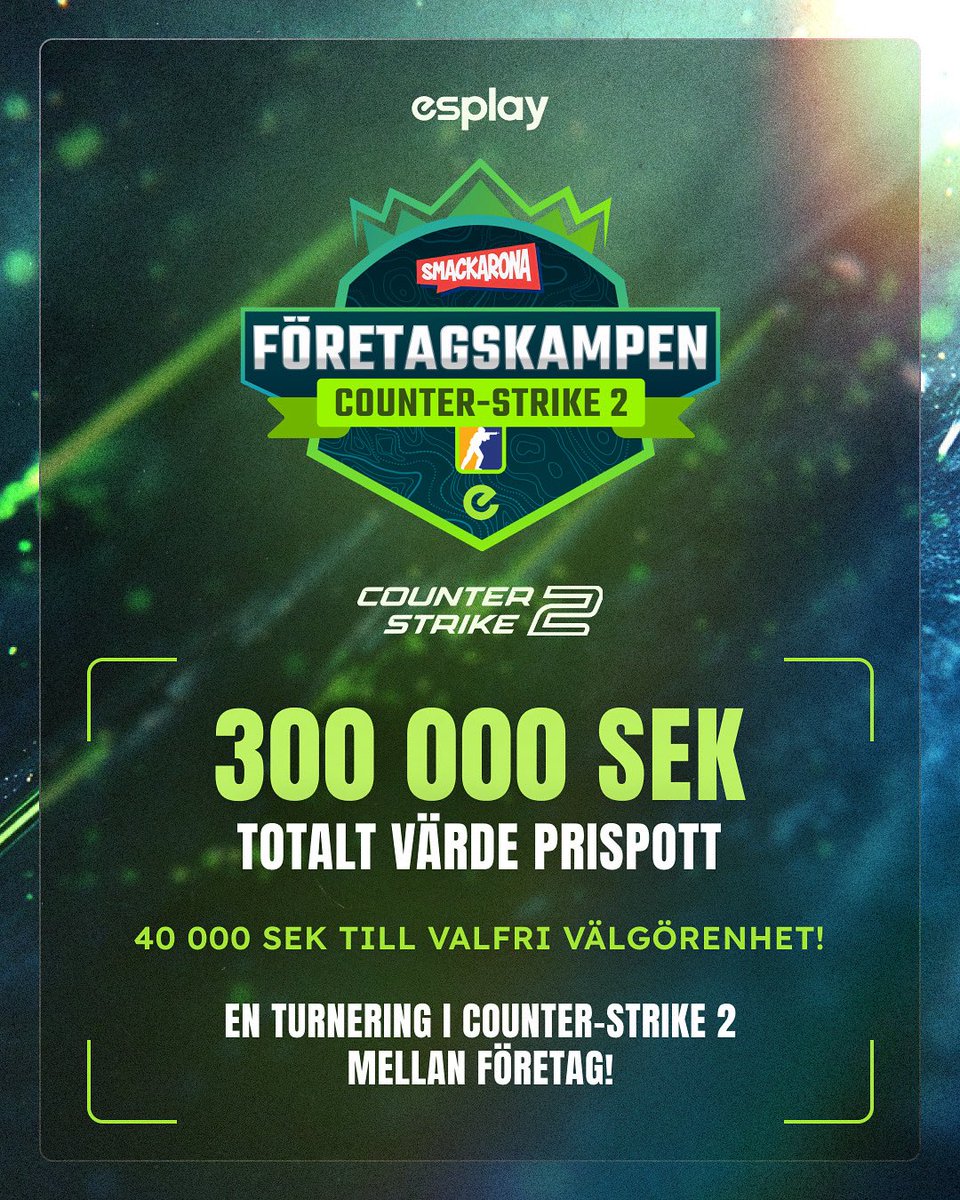 Företagskampen drar igång till hösten på Sveriges största plattform för Counter-Strike 2.

En modern, rolig och värdedriven aktivitet där kollegor tävlar tillsammans i ett av världens största esportspel och samtidigt gör gott. 

Representera företaget du jobbar på och tävla