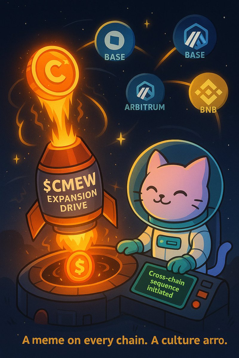 CelestialMew_X's tweet photo. ChatGPT 说：
🚀 The Cross-Chain Catapult is live.
$CMEW is no longer bound to one realm — it's expanding across ETH, Base, ARB, and BNB.
One culture. Infinite chains.
🌐 “A meme on every chain. A culture across all stars.”
#CMEW #CrossChain #MemeCoin #CelestialMew https://t.co/D1MZmJkSSA