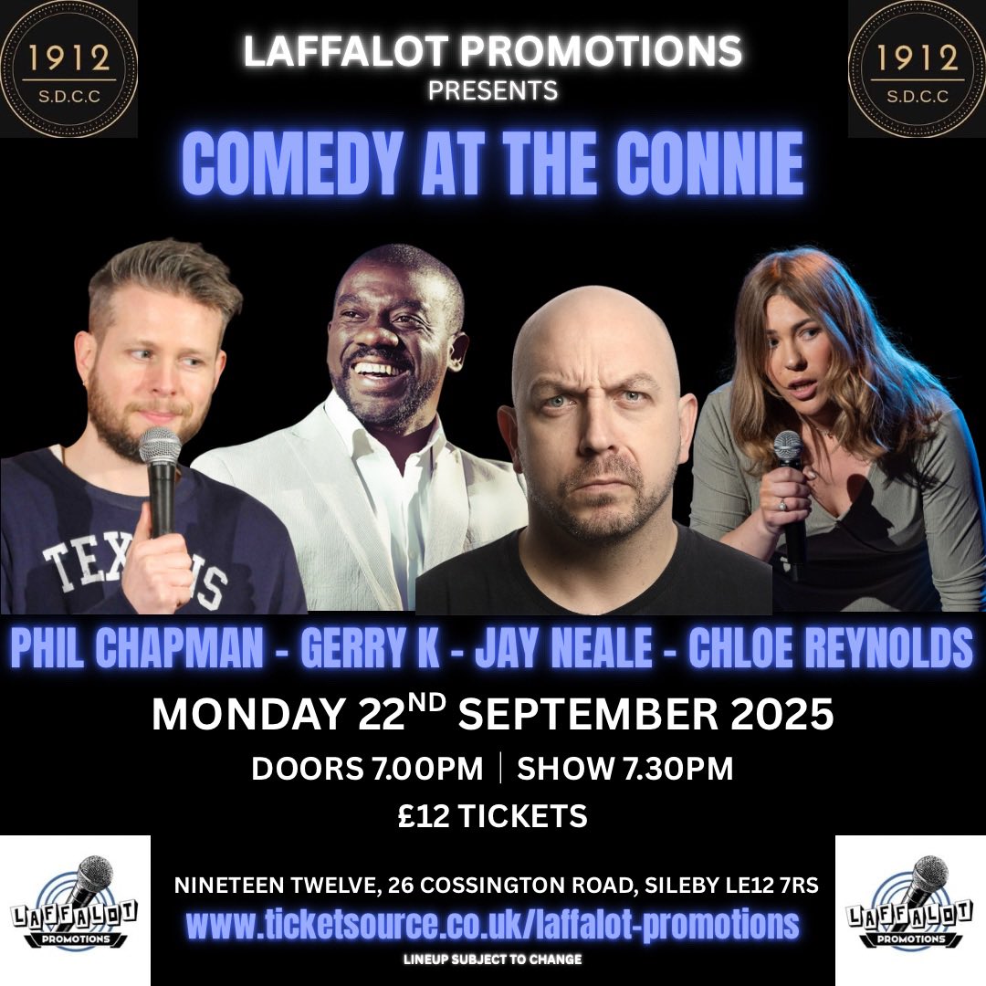 Jordan (@jhandford11) on Twitter photo SILEBY, Leicester: We’re bringing the comedy club back to you. Mon 22 Sept - Nineteen Twelve Club ticketsource.co.uk/laffalot-promo…
Top quality lineup. Tickets only £12 come join the fun! Double headliner with the brilliant <a href="/IAmPhilChapman/">Phil Chapman</a> & Gerry K. SILEBY, Leicester: We’re bringing the comedy club back to you. Mon 22 Sept - Nineteen Twelve Club ticketsource.co.uk/laffalot-promo…
Top quality lineup. Tickets only £12 come join the fun! Double headliner with the brilliant <a href="/IAmPhilChapman/">Phil Chapman</a> & Gerry K.
