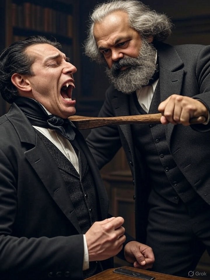 khrachvik's tweet image. Capital is dead labor that, like a vampire, only lives by sucking living labor.