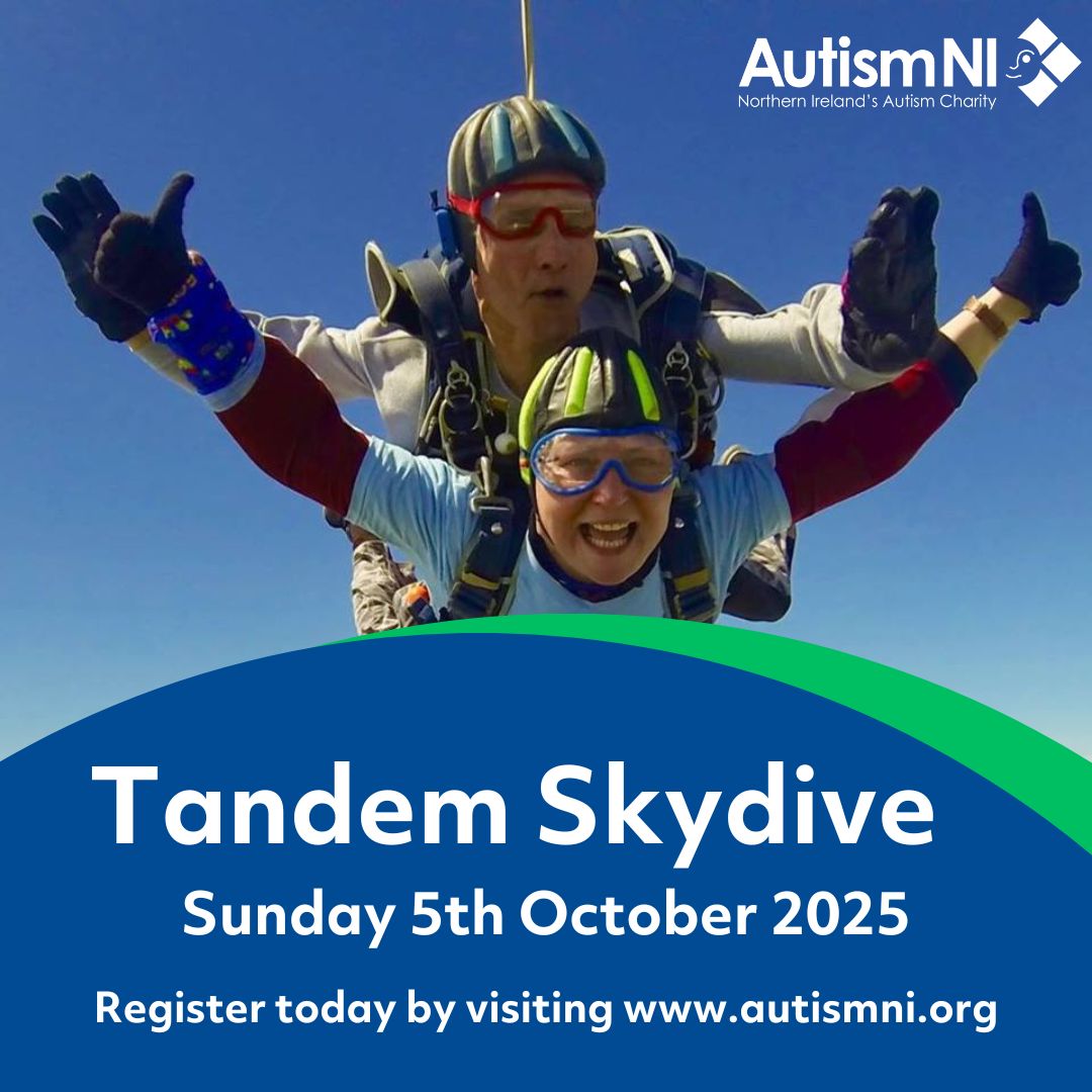 🌟 Take the leap for Autism NI – Tandem Skydive Challenge 2025! 🌟
Tick this one off your bucket list and soar 15,000ft at the highest skydive in Ireland.🪂

📅 5th October 2025
📍 Skydive Ireland, Garvagh
💷 £99 per person (non-refundable)

Visit autismni.org/get-involved/f…