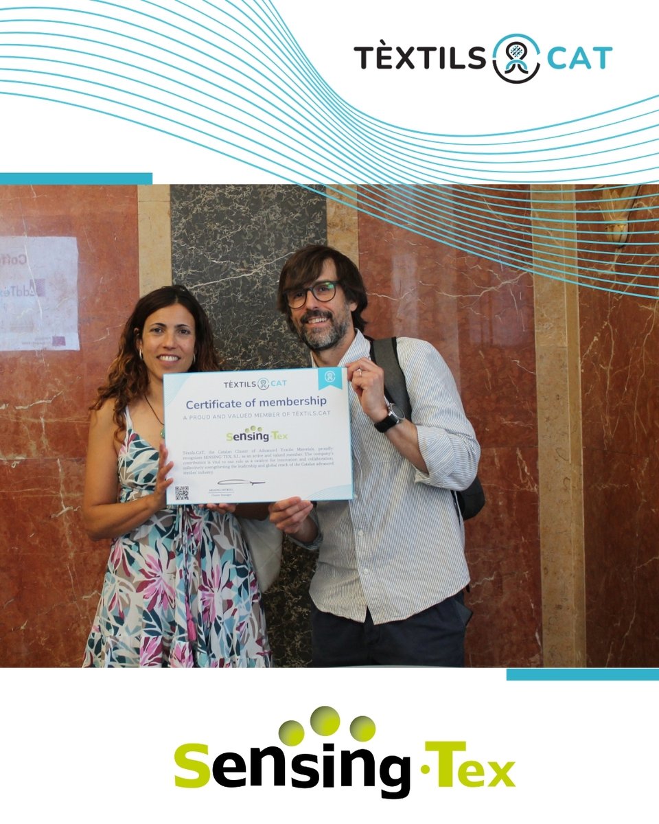 Tèxtils.CAT (@textils_cat) on Twitter photo We had the pleasure of giving to Sensing Tex a Membership Certificate, recognizing their outstanding contribution as an active member of <a href="/textils_cat/">Tèxtils.CAT</a>
Their innovative solutions are shaping the future of smar#textiles, driving force in advancing the textile industry!
#cluster We had the pleasure of giving to Sensing Tex a Membership Certificate, recognizing their outstanding contribution as an active member of <a href="/textils_cat/">Tèxtils.CAT</a>
Their innovative solutions are shaping the future of smar#textiles, driving force in advancing the textile industry!
#cluster