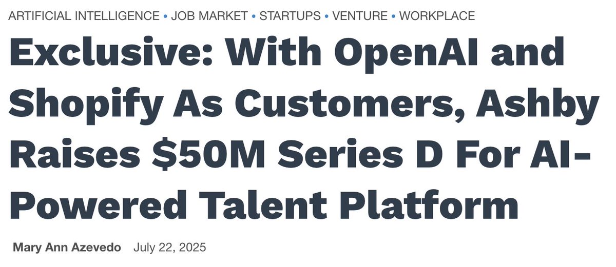 ashbyhq's tweet image. Announcing our $50M Series D!
A big thanks to the incredible partnership from our customers and the broader TA & RecOps community for being integral parts of this milestone.
Today, our mission to empower TA & RecOps teams from startup through enterprise gets a big boost.
We’re…