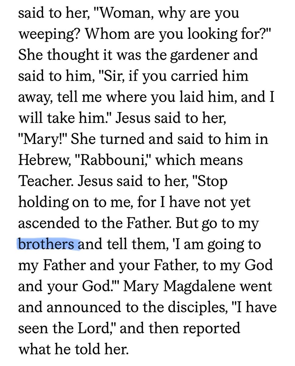 alexathallow's tweet image. I’ll be honest - I struggled a good bit with the ‘brothers’ passage when I first came back to my faith.
It seems weird that brothers would be used that way in scripture, to refer to someone not your biological brother.
But then today’s reading: