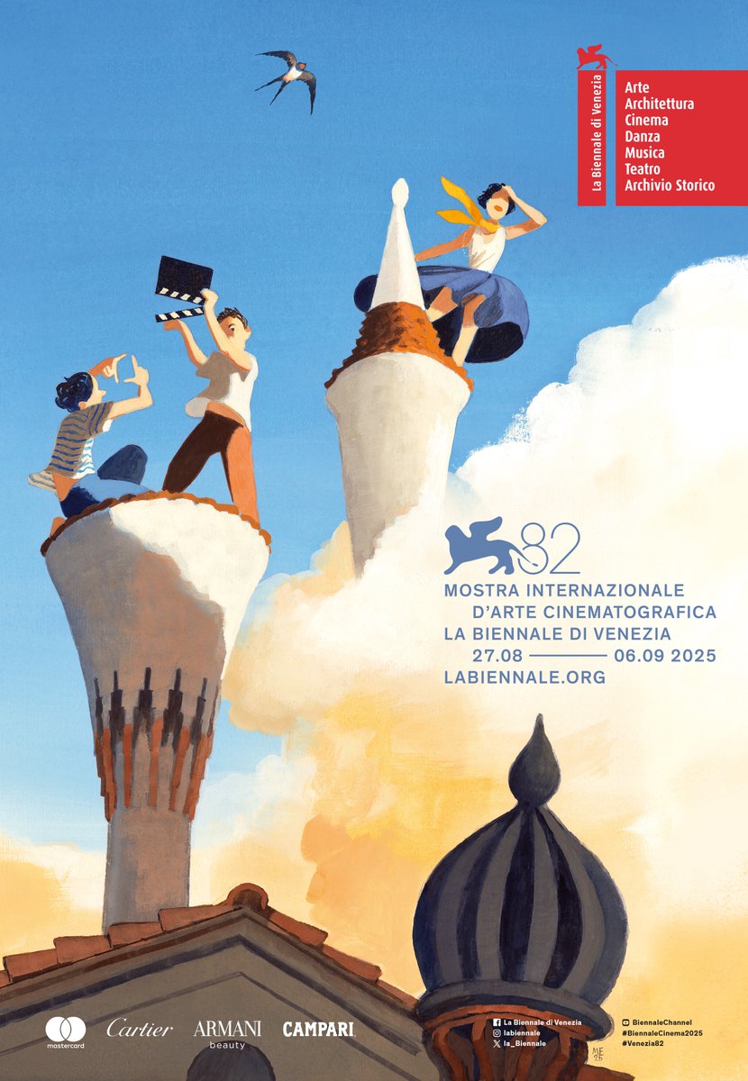 la_Biennale's tweet image. #BiennaleCinema2025 The official poster of the 82nd Venice International Film Festival, created by #ManueleFior, has been unveiled. In an imaginary and fantastic #Venice, cinema soars above the rooftops and chimneys of the luminous lagoon city. Direction: #Venezia82!
Check out…