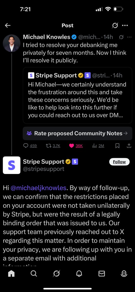 Nance726's tweet image. Stripe de-banked @michaeljknowles 7 months ago because they were told to. Whether you like him or not is irrelevant: It can happen to anyone.