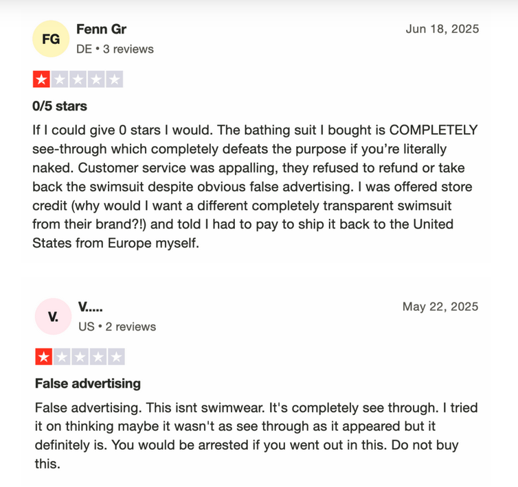 lexlanham's tweet image. if you needed a laugh this morning--swimsuit co. advertises "tan-through" swimwear & the end of tan lines. @truthinad says it's not actually tan-through. reviewers say...help i'm naked?
truthinadvertising.org/articles/true-…