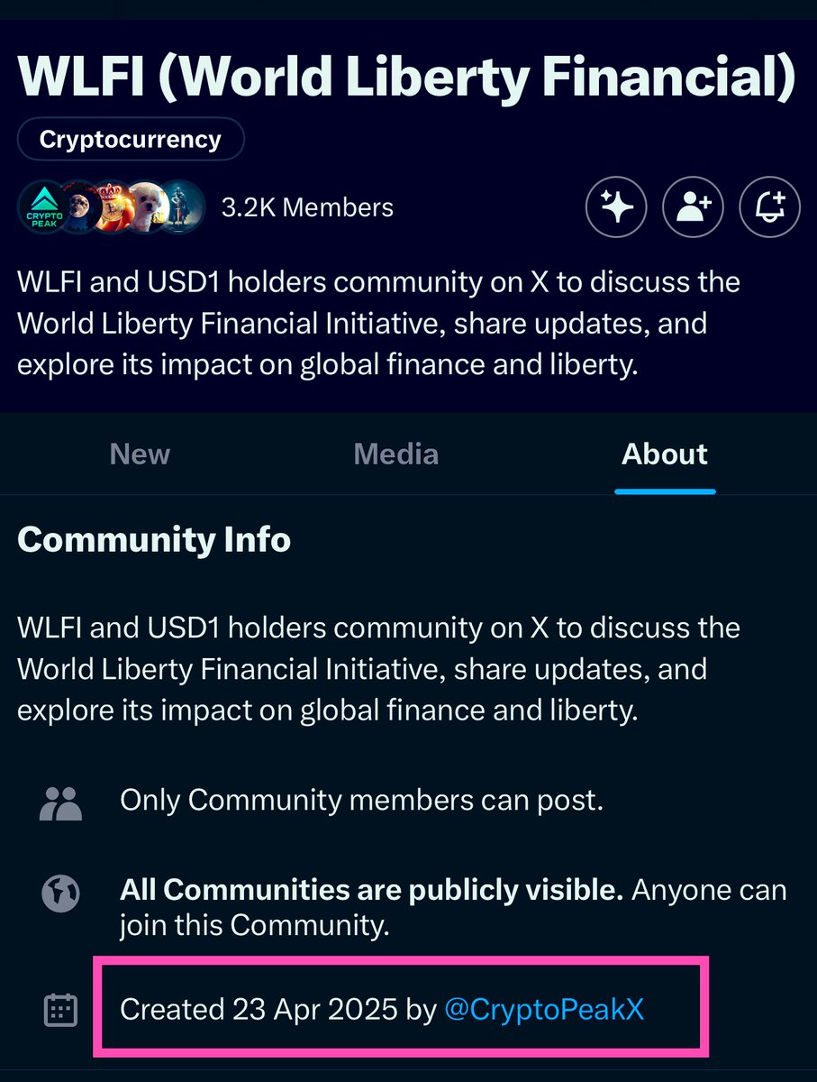 CryptoPeakX's tweet image. JOIN THE FIRST BIG $WLFI HOLDERS COMMUNITY 🔥 👇
x.com/i/communities/…
#WLFI #USD1 @worldlibertyfi 🔥