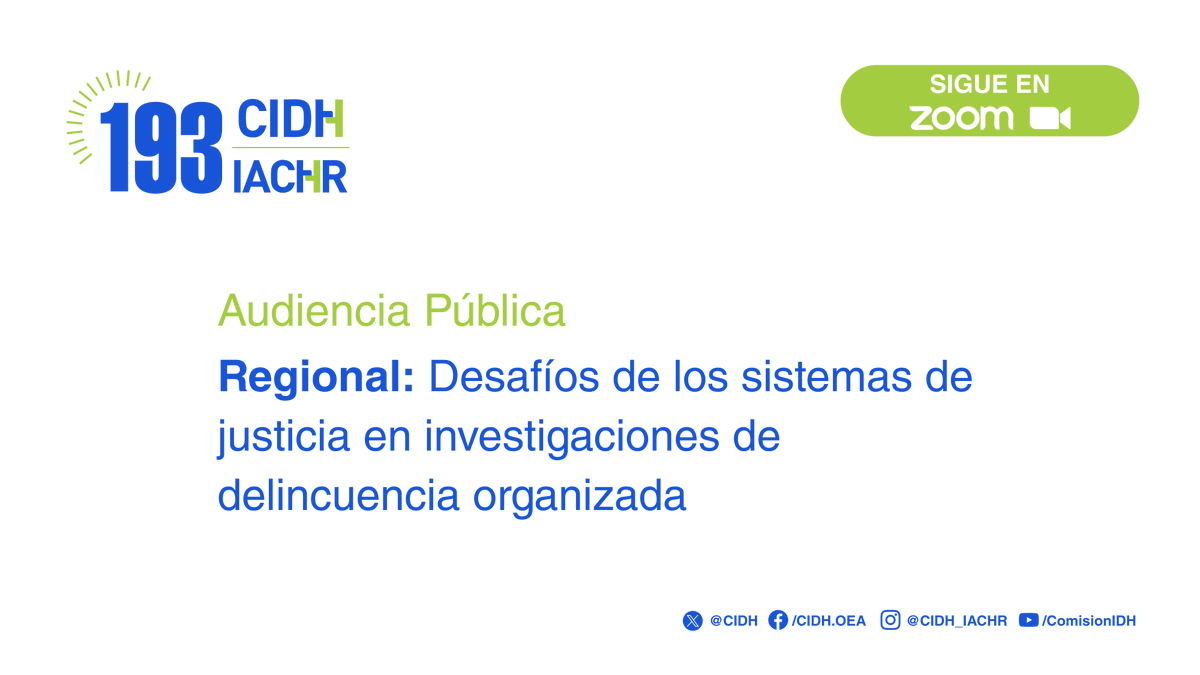CIDH's tweet image. Conoce sobre los desafíos de los sistemas de justicia en investigaciones de delincuencia organizada en la siguiente audiencia regional.
📹 Puedes verla en vivo por YouTube: ow.ly/uUN550WrpWF
🌐 Para verla con interpretación por Zoom regístrate aquí 👉…