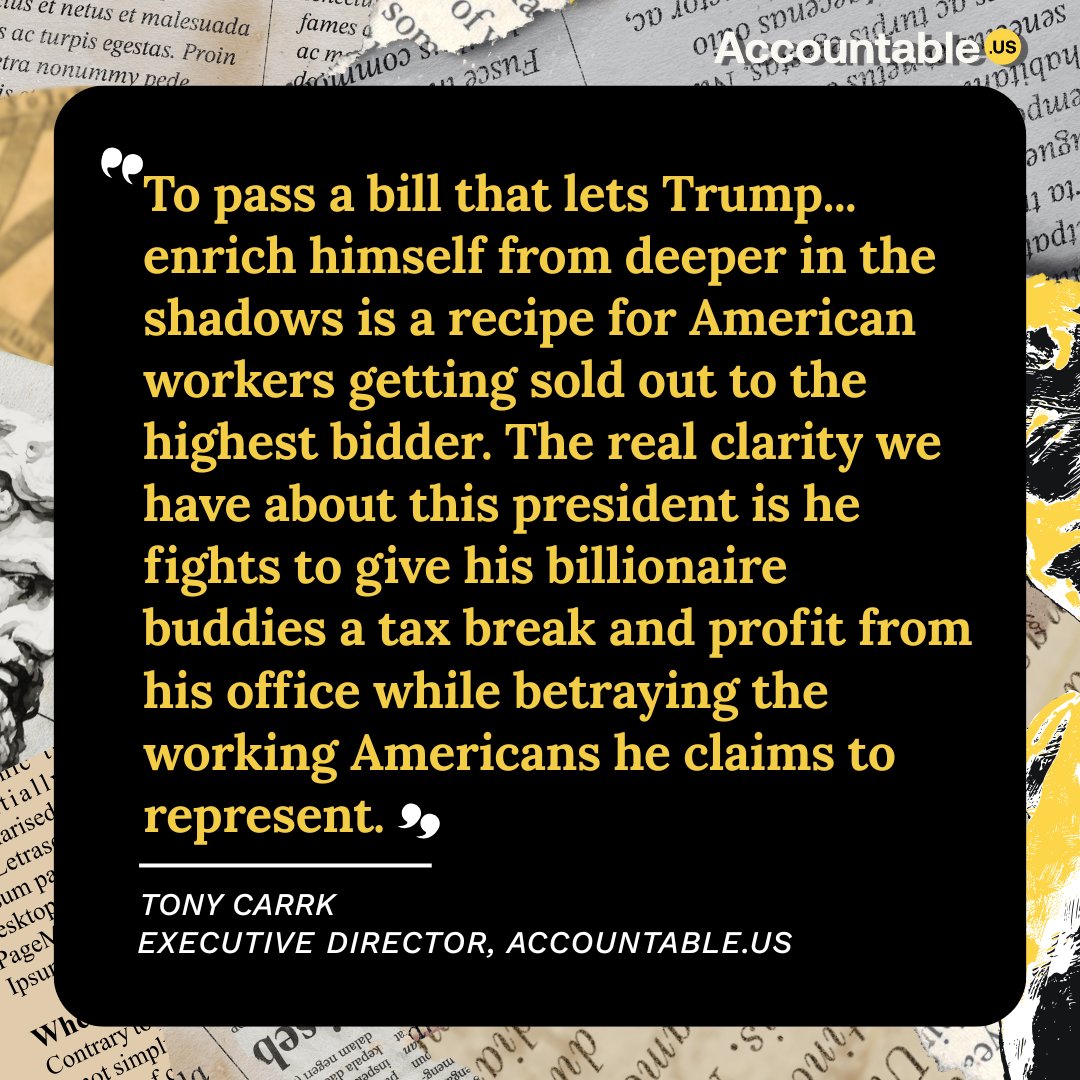 accountable_us's tweet image. Accountable.US' Tony Carrk calls foul on the GENIUS & CLARITY bills—saying they cloak Trump's crypto empire in secrecy, boost foreign investments, and fail the American public. These are not fair rules—they are a recipe for corruption.
👉 tinyurl.com/48ssjakd