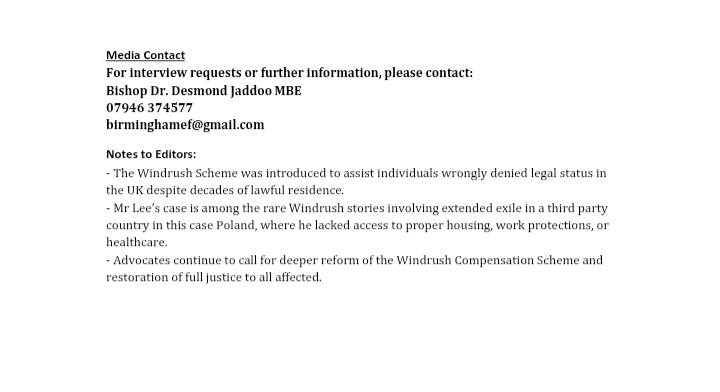 DefendWindrush's tweet image. Press Release: 
The Windrush Movement UK.
Windrush National Organisation.