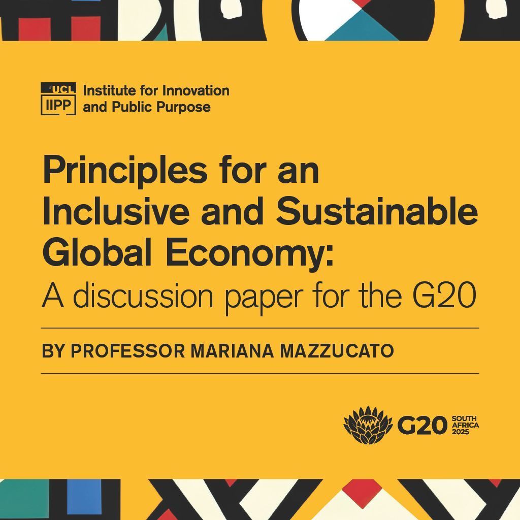IIPP_UCL's tweet image. ✍️ A New Global Economic Consensus Under South Africa's G20 Presidency.
@IIPP_UCL Prof @MazzucatoM outlines recommendations to align green finance, industrial policy, and international economic governance to meet pressing challenges.
🔗 Learn more here: buff.ly/ZvBEL5H