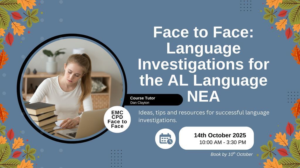 EngMediaCentre's tweet image. EMC CPD Face-to-Face: Language Investigations for the AL Language NEA
“A really great course, very useful and well-structured. Came away feeling really confident about expectations of investigations and how to teach it.”
Book by: 8am on 10th October
buff.ly/txGWRFm