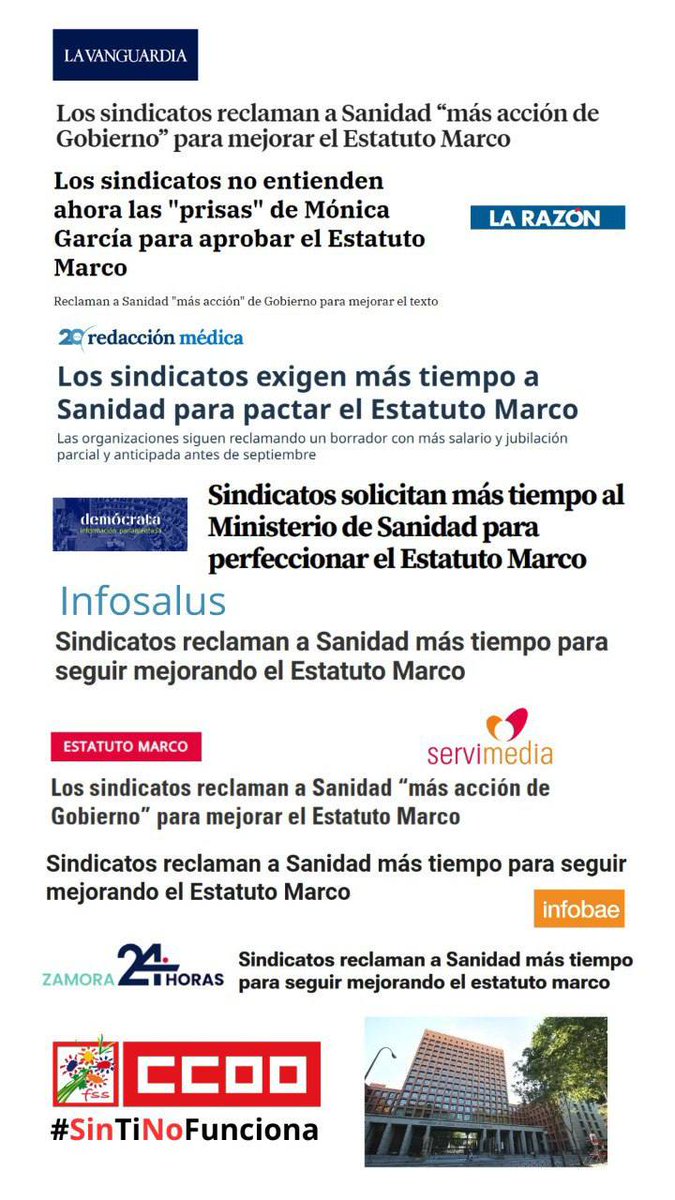 FSSCCOOCYL's tweet image. 📰 Los medios se hacen eco de que reclamamos que la mejora del Estatuto Marco requiere, no sólo de la implicación de Sanidad, sino de una acción de Gobierno conjunta y coordinada que conlleve el apoyo de otros ministerios implicados, algo que, hasta la fecha, no se ha producido