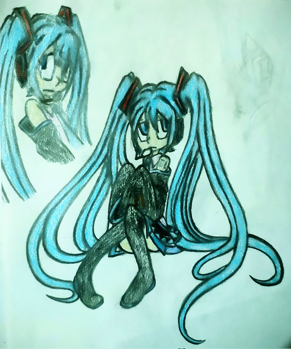 Dibujito random de la Miku 
No sabía que hacer con estos bocetos, así que les dejo esto, para la próxima la entrego un poco más trabajada xd
#fanart #art #HatsuneMiku #イラスト