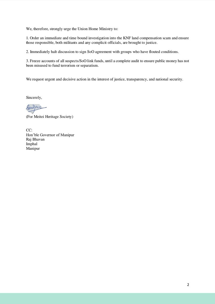 meiteiheritage's tweet image. Today, we submitted a representation to @HMOIndia @RajBhavManipur requesting immediate investigation into the Rs 320 Crore land compensation scam, where a Militant Group KNF under SOO agreement, allegedly ripped off crores of rupees of helpless victims of their own Tribes.…