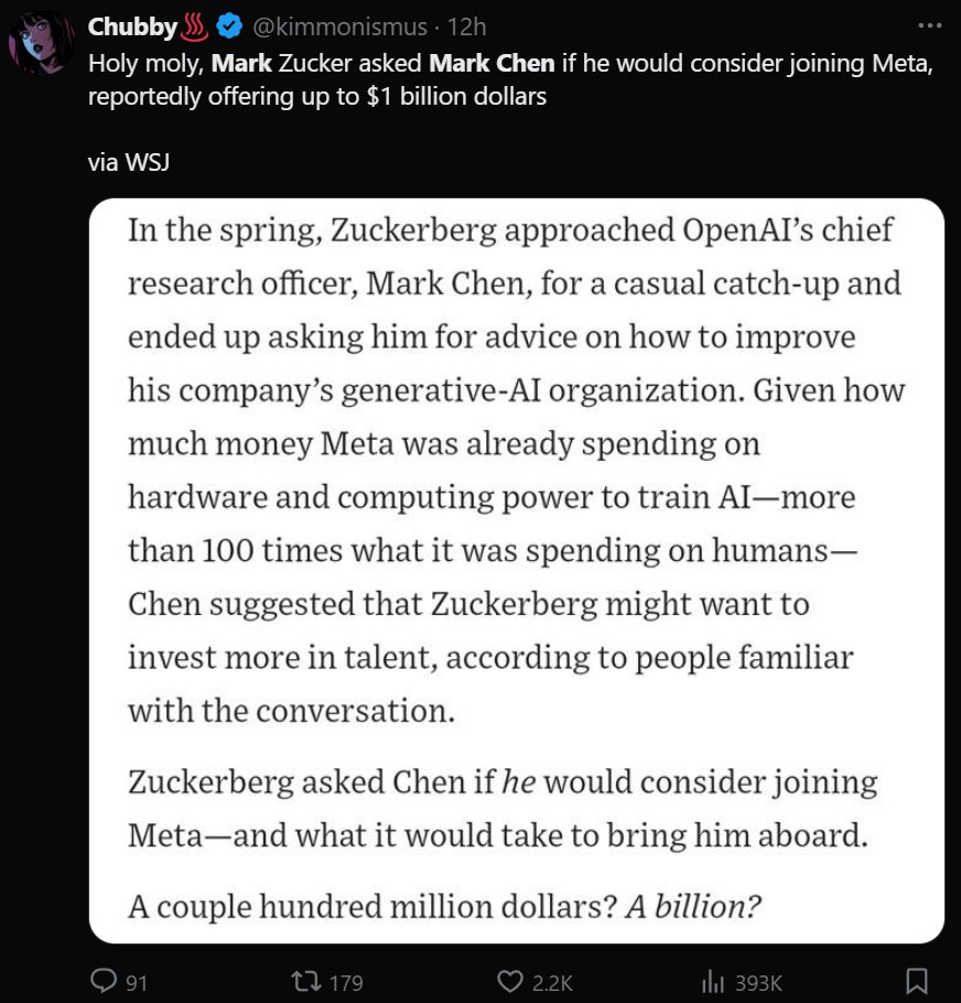 devchart's tweet image. Sigh...
I retired from a cushy software engineering position to join crypto a few years ago when I could have just focused on AI and gotten retirement level bonus salaries like this LMFAO
1 fucking Billion $ !!!!