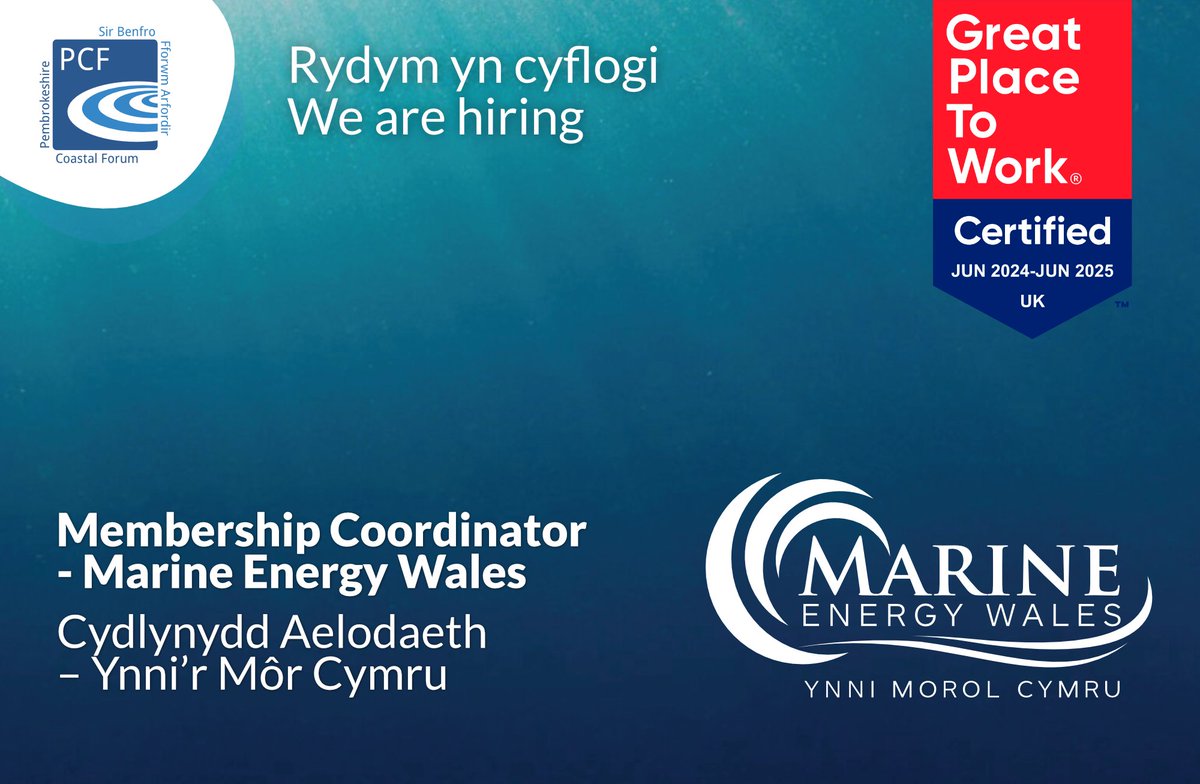 🌊 We are hiring: Membership Coordinator – Marine Energy Wales

Help grow Wales’s marine renewable energy network by supporting our members, events and sector engagement.

🔗 pembrokeshirecoastalforum.org.uk/we-are-hiring-…

#marineenergywales #RenewableEnergy #CleanEnergyJobs