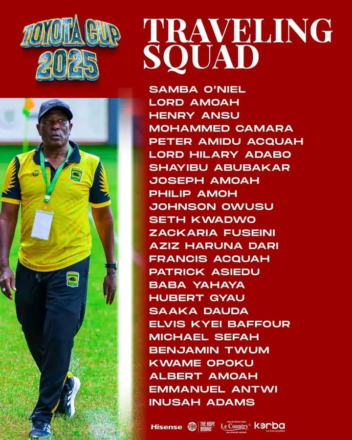 purefmsports's tweet image. Asante Kotoko travelling squad for the #TOYOTACUP25 with Kaizer Chiefs.