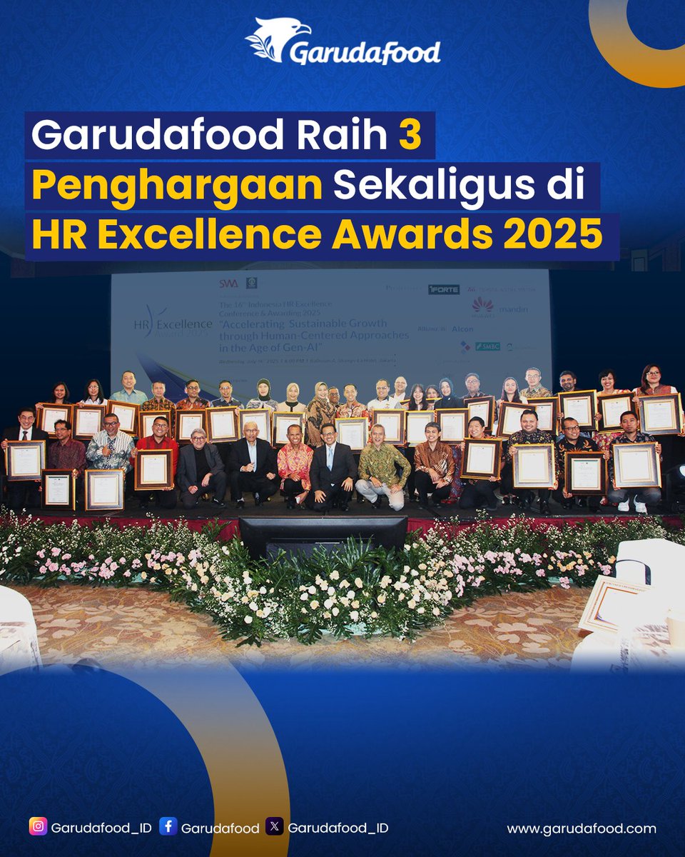 GarudaFood_ID's tweet image. Garudafood raih 3 penghargaan di HR Excellence Awards 2025! 🏆

Predikat Excellent untuk Learning &amp;amp; Development, serta Very Good untuk Reward Strategy &amp;amp; Employer Branding jadi bukti komitmen kami membangun SDM tangguh &amp;amp; berdaya saing.

#Garudafood #HRAwards2025 #PeopleDevelopment