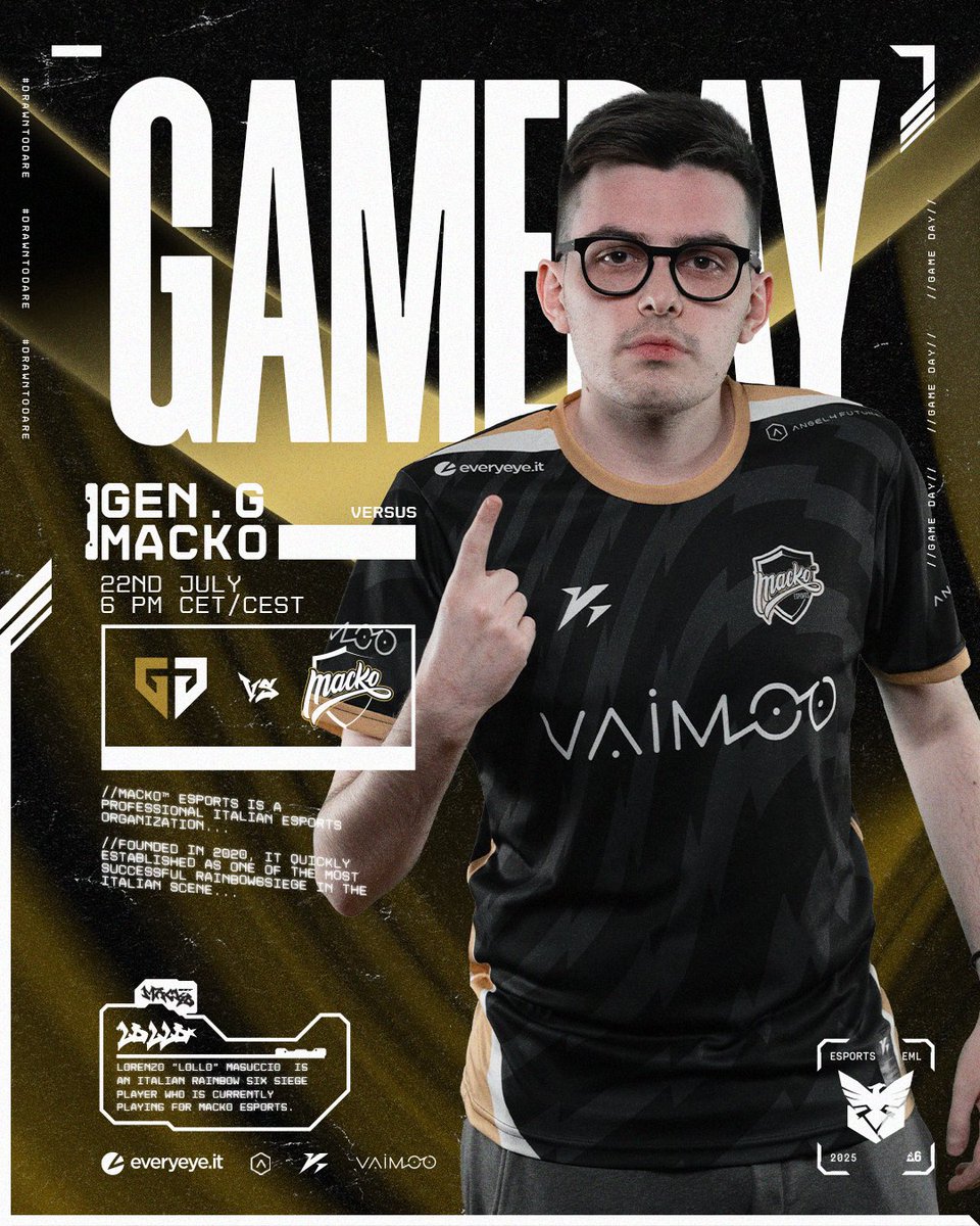 MACKO™ Esports (@mackoesports) on Twitter photo DO OR DIE! 👊💢
Today, we fight for EWC 🏆
No second chances. 🔥
🆚<a href="/geng_gold/">Gen.G Gold</a>
🕖18:00 CEST
#DrawnToDare #EML #R6S DO OR DIE! 👊💢
Today, we fight for EWC 🏆
No second chances. 🔥
🆚<a href="/geng_gold/">Gen.G Gold</a>
🕖18:00 CEST
#DrawnToDare #EML #R6S